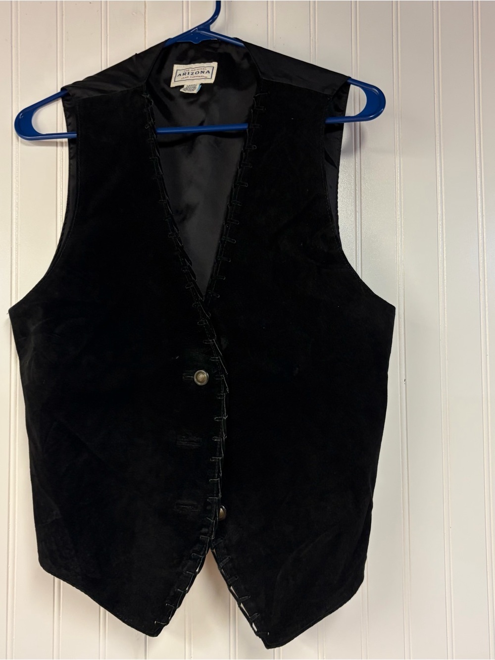 Arizona Jean Company Black Leather Vest with Stitch Detailing Large Vintage
